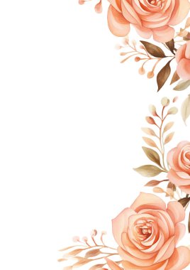 Çiçek ve bitki örtüsü olan şeftali vektör çerçevesi