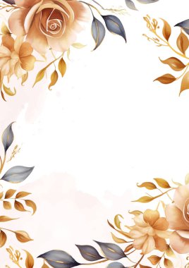 Çiçekli ve çiçekli bej renkli, gerçekçi, altın renkli bir davetiye.