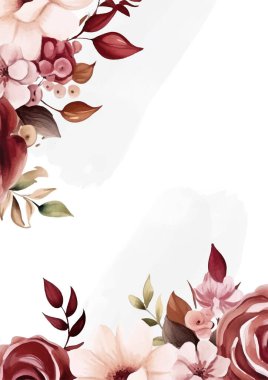 Kırmızı ve pembe modern çelenk arka plan davetiye çerçevesi çiçek ve flora ile