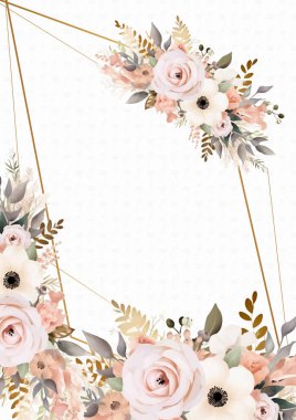 Çiçek ve bitki örtüsü ile yeşillik desenli pembe vektör çerçevesi