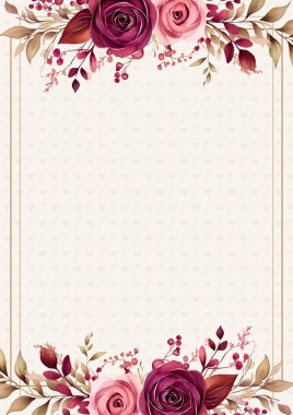 Kırmızı ve pembe suluboya el boyası arkaplan şablonu Davetiye ve çiçekli