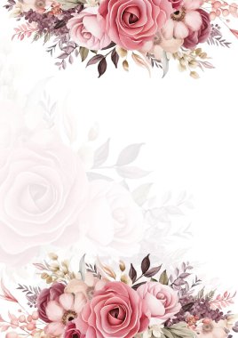 Pembe çelenk arka plan davetiye şablonu çiçek ve flora ile