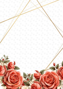 Kırmızı ve bej davetiye arkaplan çiçekli suluboya resim