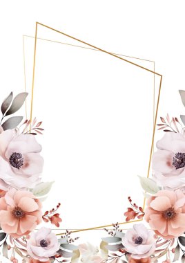 Şeftali ve bej renkli modern arkaplan çiçekli suluboya davetiyesi