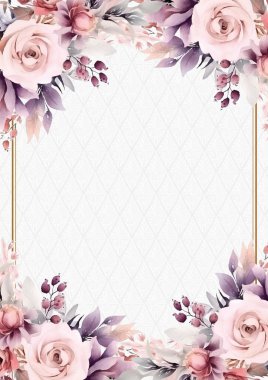 Çiçek ve flora ile pembe zarif suluboya arka plan