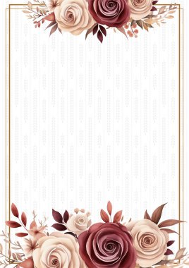 Bej ve kırmızı suluboya el resmi arkaplan şablonu Davetiye ve çiçek ile birlikte