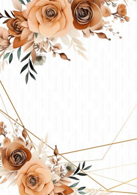 Kahverengi modern çelenk arka plan davetiye çerçevesi çiçek ve flora ile