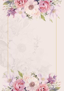 Çiçek ve çiçekli pembe modern arka plan davetiye şablonu