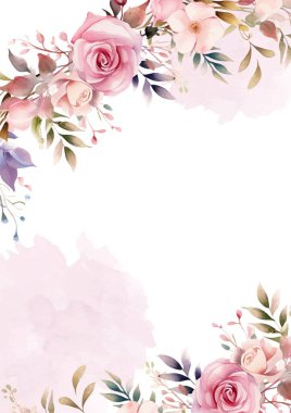 Çiçek ve çiçekli pembe modern arka plan davetiye şablonu