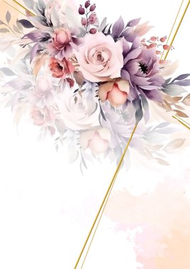 Bitki örtüsü ve çiçek desenli pembe ve mor menekşe vektör çerçevesi