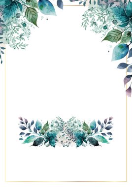 suluboya düğün davetiyesi şablonu aranjman çiçeği ve yapraklarla