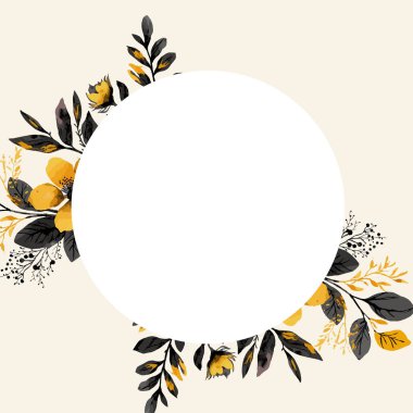 düğün davetiyesi seti şablon tasarımı suluboya yaprak ve dallı