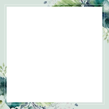 Çiçekli düğün davetiyesi seti suluboya güller ve yapraklar. Botanik kart tasarımı kavramı