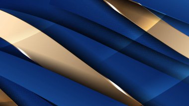 Soyut şablon mavi geometrik köşegen arkaplan ve altın çizgi. Modern 3d bronz tarzına sahip lüks arkaplan.