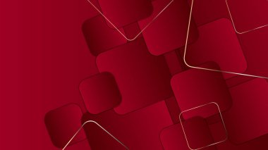 Geometrik çizgi, yarım ton ve üç boyutlu eğri dalgalı soyut kırmızı ve altın arkaplan