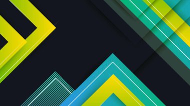 Yeşil ve sarı kare şekilli soyut siyah arkaplan. Vektör soyut grafik tasarım sancak deseni sunum arkaplan duvar kağıdı ağ şablonu.