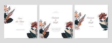Modern düğün süsü konsepti. Çiçek posteri, davet. Vektör dekoratif tebrik kartı veya davet tasarım arkaplanı
