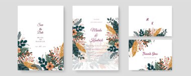 Renkli çiçek vektörü düğün davetiyesi şablonunu suluboya bırakıyor