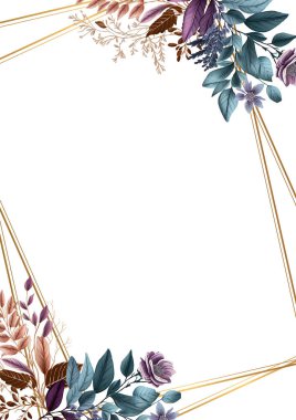 Renkli renkli çiçekli zarif düğün davetiyesi suluboya