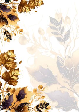 Renkli renkli çiçek vektörü suluboya düğün davetiyesi şablonu. Altın çiçeklerle süslenmiş.