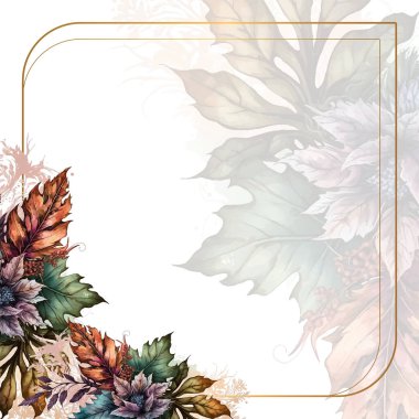 Renkli renkli çiçek vektörü suluboya düğün davetiyesi şablonu. Altın çiçeklerle süslenmiş.