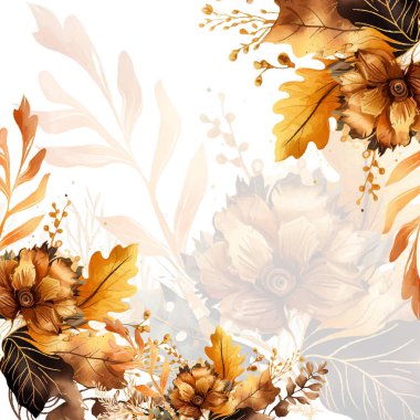 Renkli renkli çiçek vektörü güzel altın çiçek çizgileri düğün kartı şablonunda suluboya