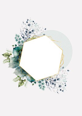 Çiçekli düğün davetiyesi seti suluboya güller ve yapraklar. Botanik kart tasarımı kavramı