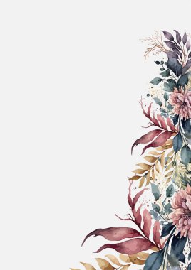 Yeşil yapraklı suluboya düğün davetiyesi.