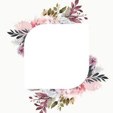 düğün davetiyesi seti şablonu dizaynı suluboya çiçek, yaprak ve dal