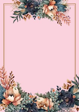 Renkli renkli çiçek güzel el çizilmiş düğün davetiyesi suluboya