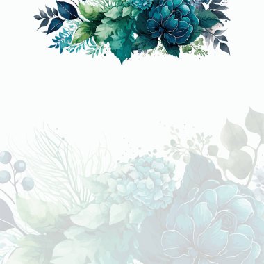 Renkli renkli çiçek vektörü suluboya düğün davetiyesi şablonu. Altın çiçeklerle süslenmiş.