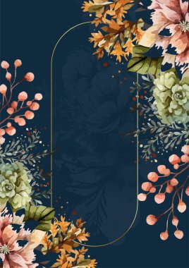 Renkli çiçek vektörü düğün davetiyesi şablonunu suluboya bırakıyor