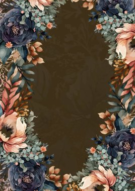 Renkli renkli çiçekli zarif düğün davetiyesi suluboya