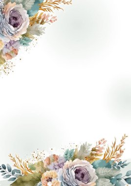 Çiçek çerçeveli lüks düğün davetiye şablonu Premium Vektör