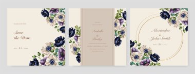 Renkli renkli çiçek vektörü güzel altın çiçek çizgileri düğün kartı şablonunda suluboya