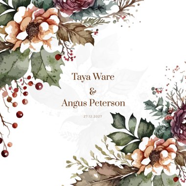 Renkli renkli çiçek vektörü güzel altın çiçek çizgileri düğün kartı şablonunda suluboya