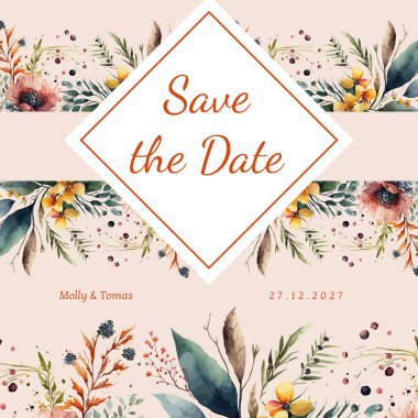 Rengarenk çiçekli güzel ve zarif düğün davetiyesi şablonu