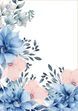 Renkli renkli çiçek vektörü zarif el düğün davetiyesi çiçek tasarımı suluboya