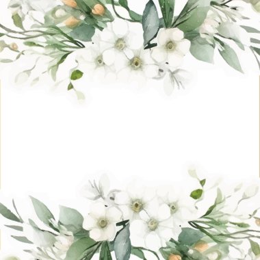 Renkli renkli çiçekli zarif düğün davetiyesi suluboya