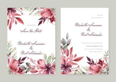 Güzel suluboya çiçek düğün davetiye tasarımı şablonu