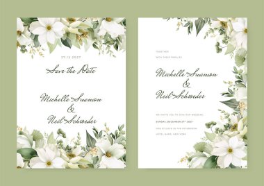 Çiçek, yaprak ve altın çizgilerle suluboya dokular. Düğün ve VIP kapak şablonu, pankart ve davetiye için bahar çiçeği tasarımı çizimi. Lüks düğün davetiyesi arkaplan vektörü.