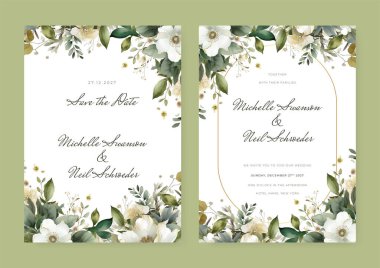 Modern vektör güzel el çizilmiş çiçek düğün davetiyesi