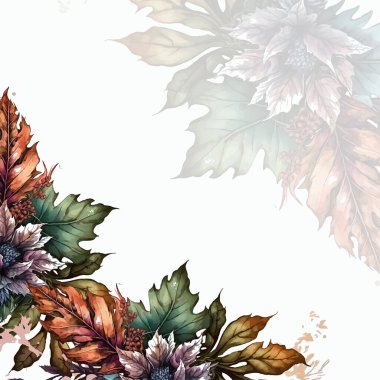 Renkli renkli çiçek vektörü güzel altın çiçek çizgileri düğün kartı şablonunda suluboya