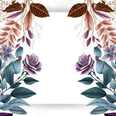 Renkli renkli çiçek vektörü güzel altın çiçek çizgileri düğün kartı şablonunda suluboya