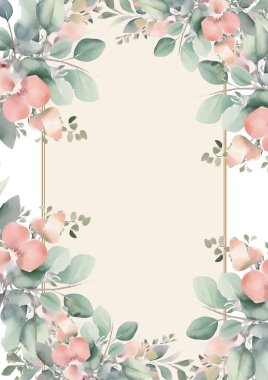 Renkli renkli çiçek güzel el çizilmiş düğün davetiyesi suluboya