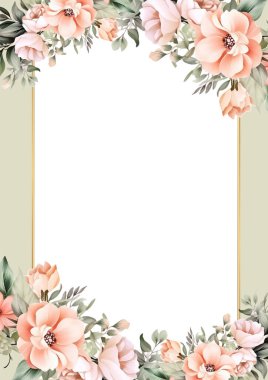 Renkli renkli çiçek güzel el çizilmiş düğün davetiyesi suluboya