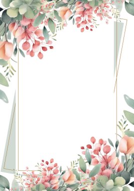 Renkli renkli çiçek vektörü zarif el düğün davetiyesi çiçek tasarımı suluboya