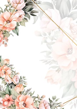 Renkli renkli çiçek güzel el çizilmiş düğün davetiyesi suluboya