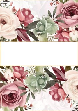 Renkli renkli çiçekli zarif düğün davetiyesi suluboya