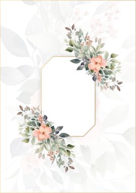 Renkli renkli çiçek vektörü güzel altın çiçek çizgileri düğün kartı şablonunda suluboya